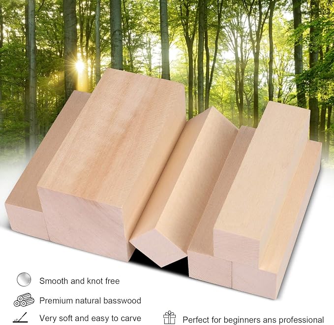 7Pcs Basswood Carving Blocks for Craft - Whittling Blocks for Beginner to Expert
