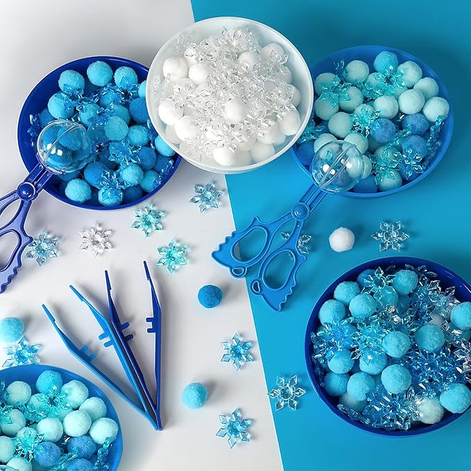 209 Pcs Winter Sensory Bin Items Winter Acrylic Snowflake Counting Sorting Sensory Bin Filler Fine Motor Toys Blue Snowflake Counts Xmas Counting Toys for Preschool Education Activities