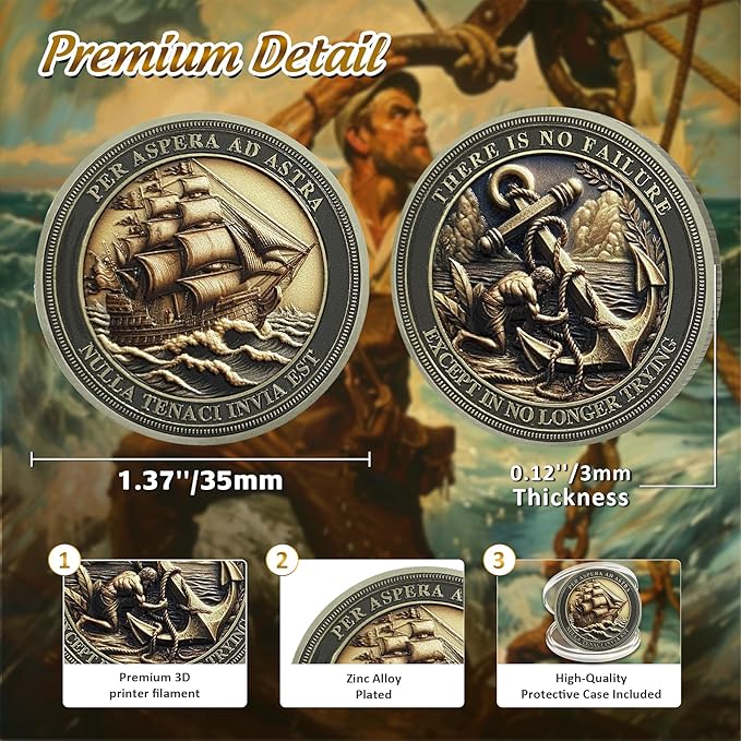 Sailing Anchor Inspiration Coin - Symbol of Faith and Strength Encouragement Challenge Coins - Incentive Awards Medallion Pocket Token - Collectible Office Commemorative Gifts