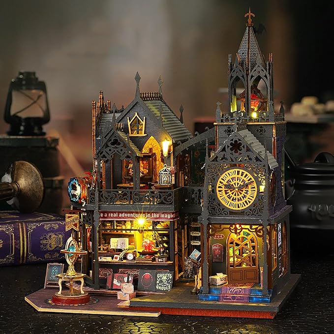 DIY Book Nook Kit - DIY Miniature Dolls House Kit with Furniture and LED Light, 3D Puzzle Wooden Art Bookends, Model Kits for Adults to Build (Holo Demon City)