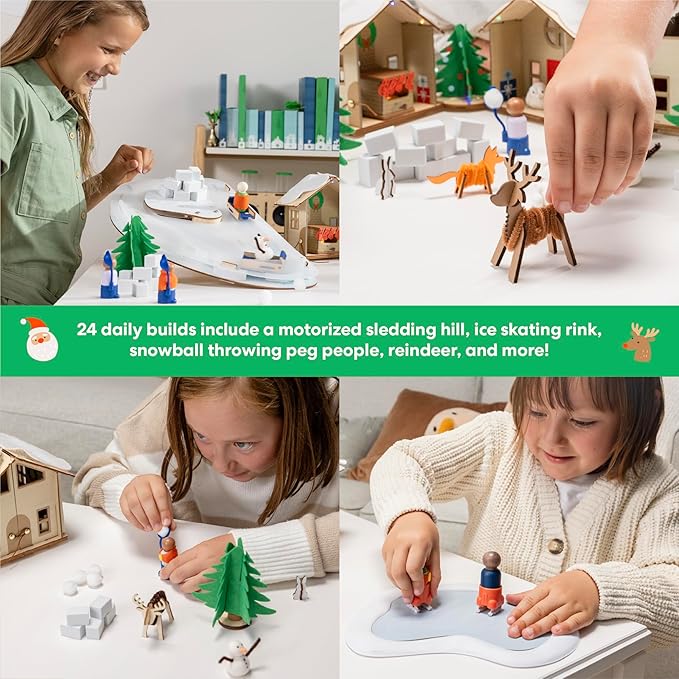 KiwiCo Winter Wonderland - 2025 Advent Calendar for Kids | Christmas Activities For Kids | Assemble Winter Village with Motorized Sledding Hill, Ice Skating Rink, Reindeer, Christmas Trees & more!