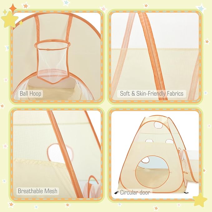 UTEX Kids Play Tent with Tunnel, 3 in 1 Pop Up Play Tent with Ball Pit, Play Crawl Tunnel for Toddler, Boys, Girls, Indoor& Outdoor Play House Target Game with 6 Dart Balls