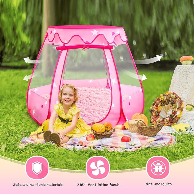 Princess Castle Girls Play Tent with Rug Pop Up Play Tent for Toddlers Kids DISHIO Playhouse Toys for 1 Year Old Birthday Gift Fairy for Girls with Lights Indoor Outdoor Kids with Mat