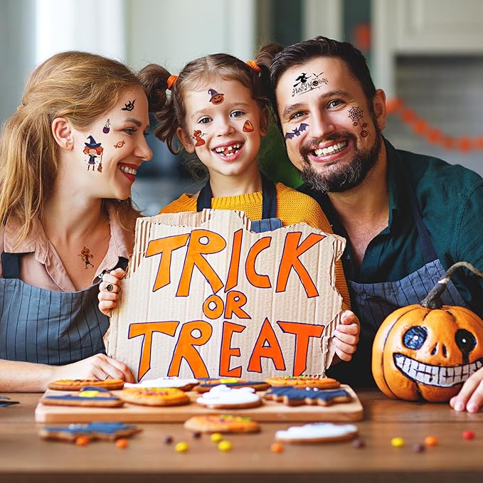 380+ PCS Halloween Temporary Tattoos for Kids, 30 Sheets Creative Design Halloween Tattoos for kids Halloween Party Decorations, Pumpkin Tattoo Stickers Halloween Gifts for kids for Halloween Makeup