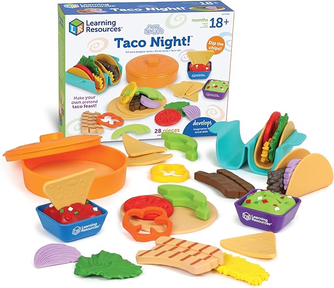 Learning Resources New Sprouts Taco Night - Kitchen Pretend Play Food for Kids, Grocery Store Accessories, Gifts for Boys and Girls, Ages 18 Months+,28 Pieces