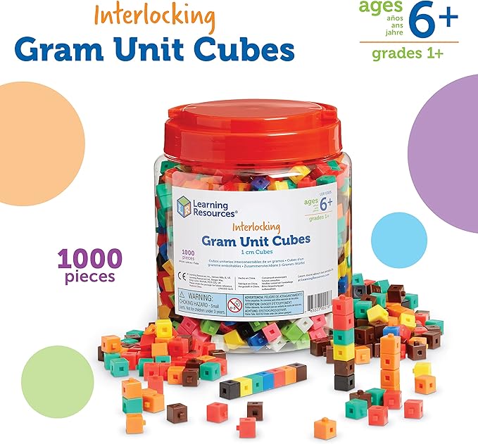 Learning Resources Interlocking Gram Unit Cubes - 1,000 Pieces, Ages 6+ Math Classroom Teaching Aids