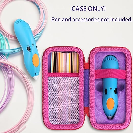 co2CREA Hard Case for 3Doodler Start+ Essentials (2024) 3D Pen Set - Storage Organizer with Custom Slots for Art Activity Set, Printing Filament Refill and USB Charger, Purple Case + Rose Red Zipper