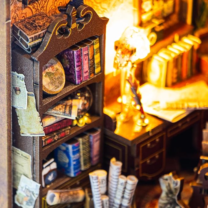 Book Nook Kit，DIY Miniature Dollhouse Kit for Adults and Teens，3D Wooden Tiny House for Family and Friends，Bookshelf Decor in Halloween/Christmas(Magic Book-Shop)