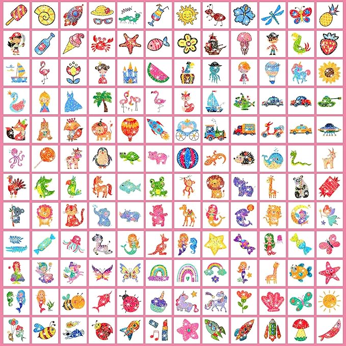 Partywind 408 Glitter Styles Kids Temporary Tattoos for Boys Girls, Individually Wrapped Tattoo Stickers for Kids Party Goodie Bag Stuffers, Birthday Party Supplies Favors for Children Games