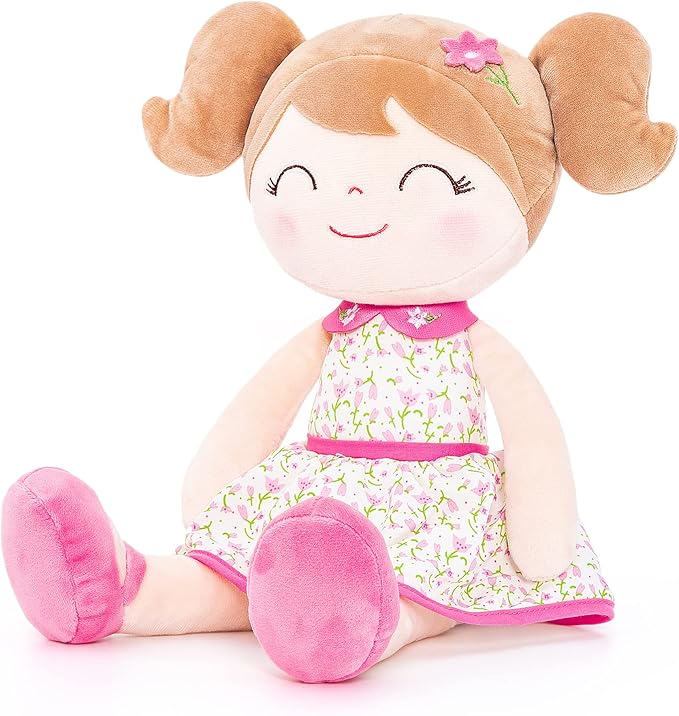 Gloveleya Baby Girl Gift – 16 Inches Strawberry Pink Plush Doll with Gift Box, Soft First Baby Doll for Toddler Girls, Birthday Present, Baby Shower & Holiday Keepsake