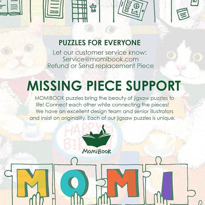 MOMIBOOK Puzzles for Adults 1000 Pieces Jigsaw Puzzles of Cat Meow Birthday Party, Painting Image Animal Difficult Challenging Hard Impossible Puzzle Unique Funny Party Christmas Birthday Gifts