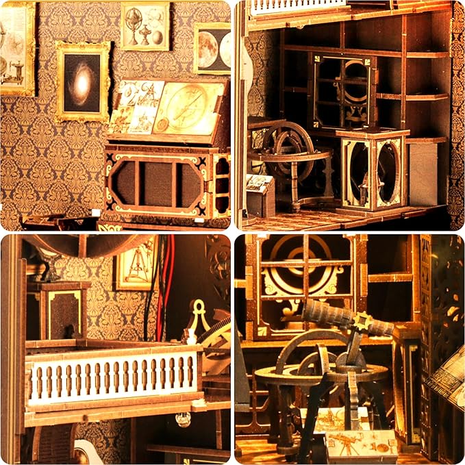 Book Nook Kit for Adult - THRIVINGIVAN DIY Miniature Model Build Dollhouse Kit 3D Wooden Puzzle with Sensor Led Light for Bookshelf Bookend Insert Decor Adults Teen Crafts