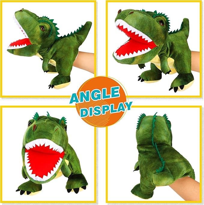 Easfan Plush Dinosaur Hand Puppet with Movable Mouth T-Rex Stuffed Animal Puppet for Imaginative Pretend Play Storytelling Gifts for Kids Boys Girls on Birthday Christmas, 11''
