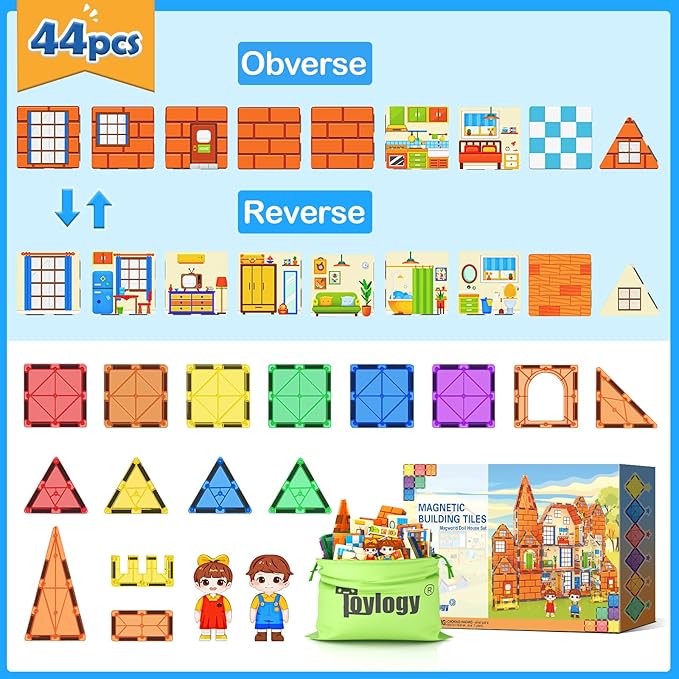 Magnetic Tiles-Doll House with Magnets for Kids Playhouse Tiles Edition Double Sided, Kids Toys Magnetic Blocks for Boys Girls Age 3-4 4-5 6-8, Stem Sensory Toy for Classroom Must Haves Building Toys
