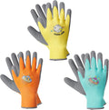 COOLJOB 3 Pairs Kids Gardening Gloves for Age 9-12, Grippy Rubber Coated Garden Work Gloves for Children, Orange & Green & Yellow, Large Size (3 Pairs L/Big Kid)