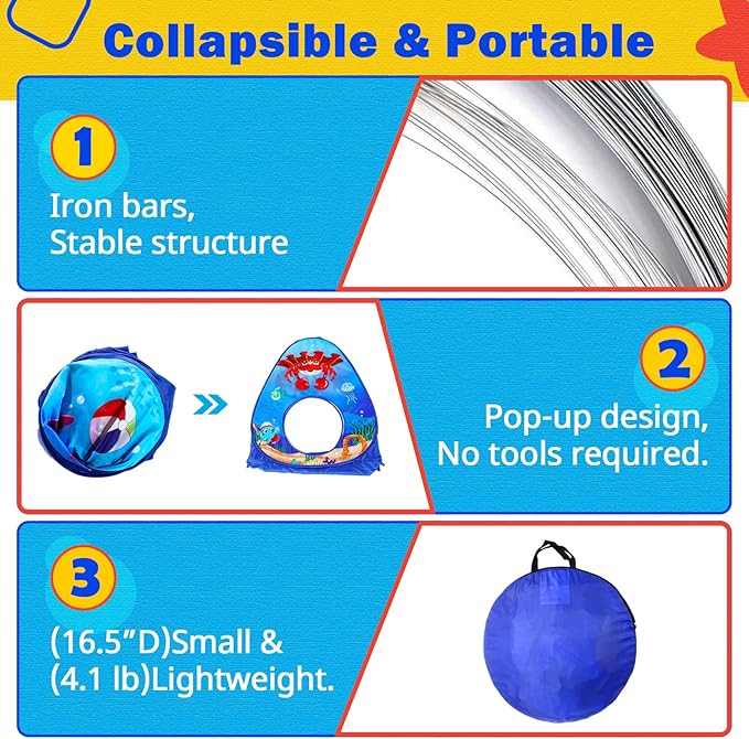 3-in-1 Kids Ball Pit with Play Tent & Tunnel - Indoor/Outdoor Pop Up Playhouse for Toddlers & Kids, Ages 3-5