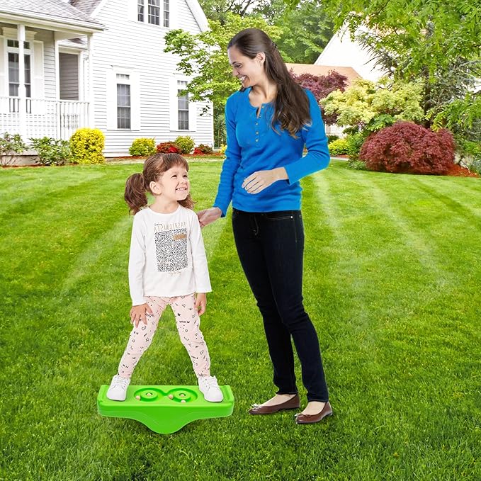 Kids Rocking Seesaw Balance Board with 5 Wooden Balls Sensory Training Rocking Board Balance Training Equipment Children Indoor Outdoor Activity Toy (Green)