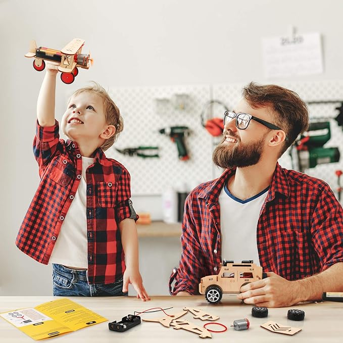 Poraxy 5 in 1 STEM Kits for Kids Age 8-10, Science Building Project Craft for 8-13, Model Car Kit, STEM Toys for Boys Girls Age 8-12, Wooden 3D Puzzles, Birthday Gifts for 6 7 8 9 10 11 12 13 Year Old