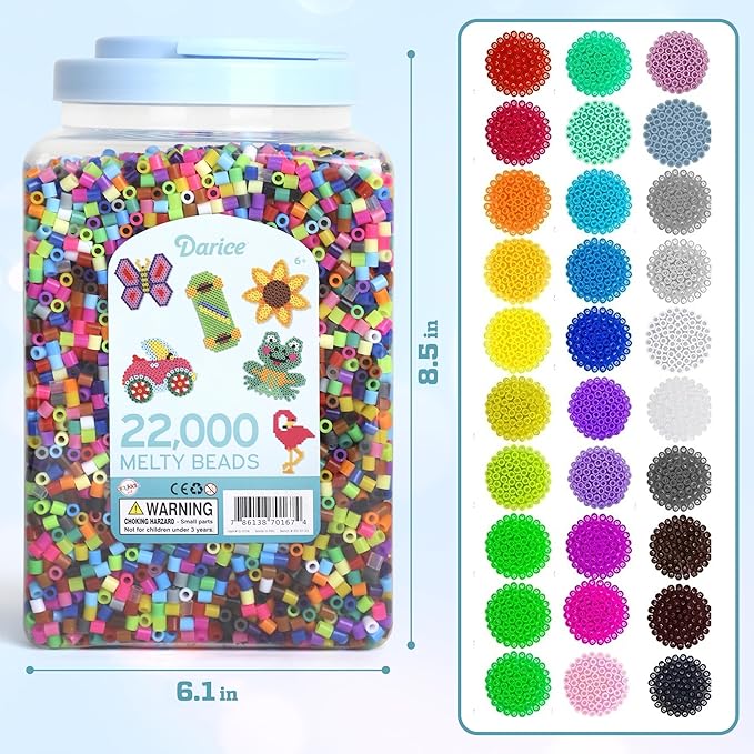 Darice Fuse Beads, Bulk Assorted Multicolor Melty Beads for Kids Crafts, Big Bucket of 22000 pcs