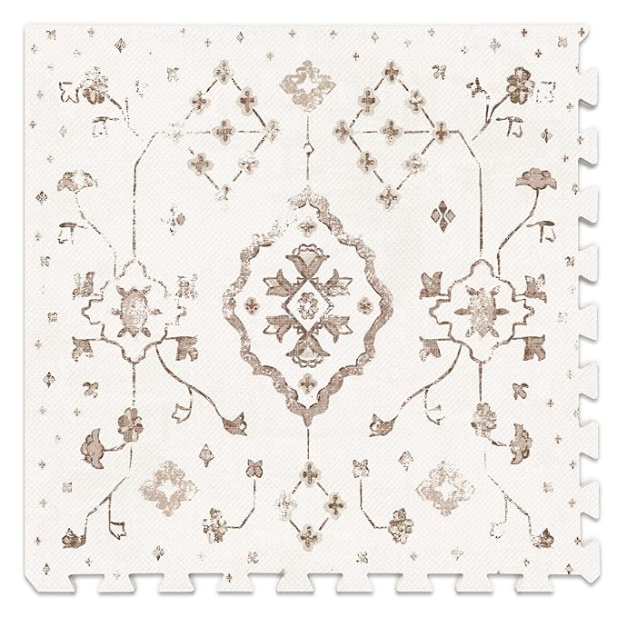 Lillefolk Baby Play Mat for Floor – 6x6ft Vintage Coffee | Soft Non Toxic Premium EVA Foam Tiles for Tummy Time, Crawling & Playroom – Waterproof Floor Mat for Babies & Toddlers (9 Tiles)