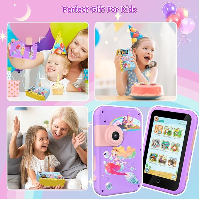 VATOS Kids Smart Phone Toy for Girls Boys 3 4 5 6 7 8 9 Years Old, 4" Large Touchscreen Mermaid Style Kids Cell Phone with Dual Camera, Music Player, Puzzle Game, 8GB Memory Learning Toy Birthday Gift