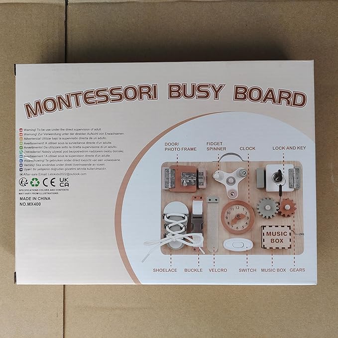 Joyreal Montessori Busy Board for Toddlers - Wooden Sensory Board Activity Board for Fine Motor Skills, Travel Baby Busy Board Sensory Toys for Kids