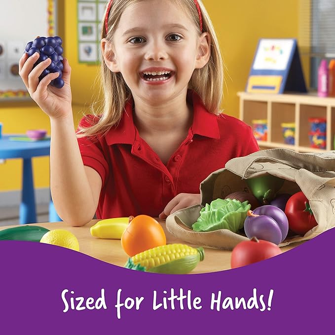 Learning Resources Fresh Picked Fruit And Veggie Tote, 17 Piece, Age 18 months+, Multicolor,8 L x 9 W in