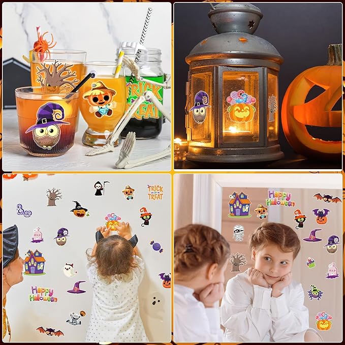MARFOREVER 25 PCS Halloween Window Gel Clings, Halloween Pumpkins Ghosts Bats Window Thick Gel Clings Decals Stickers for Happy Halloweens Classroom Nursery Home Party Supplies Decorations