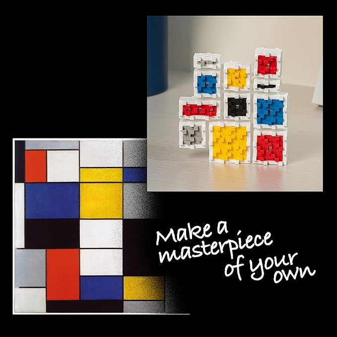 PLUS PLUS Inspired Art History Building Set, 3D Painting Kit & Craft Supplies for Kids, 350 Mini Interlocking Open Ended Pieces - Mondrian, Composition A
