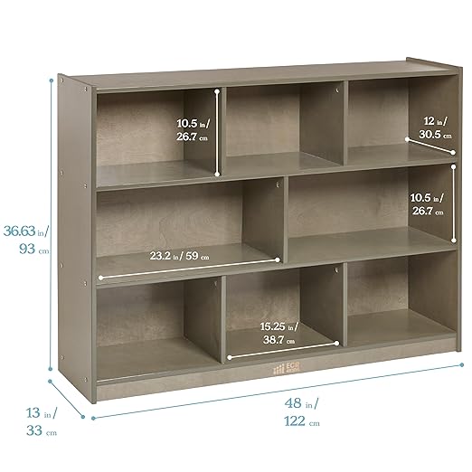 ECR4Kids 8-Compartment Mobile Storage Cabinet, 36in, Classroom Furniture, Natural