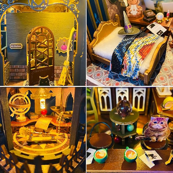 DIY Miniature House Kit: 3D Wooden Puzzle Miniature Kit with LED Lights, Small Tools & Music Box, Tiny House Diorama Building Kit for Adults Teens, Mini Wooden Dollhouse Creative Gift