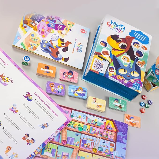 Hey Feelings™ Deluxe Game & Book Set | The Award-Winning SEL Board Game for Kids 3-9 to Navigate Big Emotions, Build Empathy & Reduce Tantrums | Fun Family Connection & Therapy Game, Expert-Designed