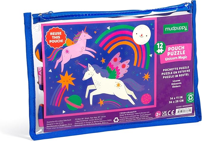 Mudpuppy Unicorn Magic – 12 Piece Puzzle with Reusable Zipper Pouch Featuring Colorful and Fun Illustrations of Magical Unicorns Perfect for Easy Storage and Travel