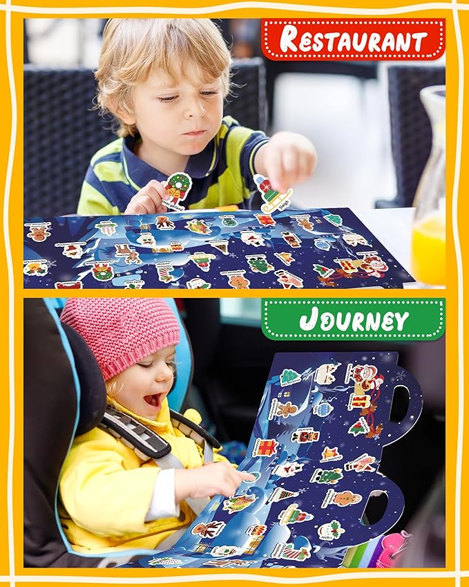 Benresive Reusable Sticker Books for Kids 2-4, Sticker Books for Toddlers 1-3 2-4, Toddler Travel Toys Activities Crafts Gifts - Christmas
