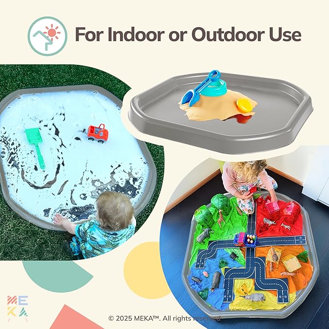MEKA Tuff Tray for Sensory Play, Sensory Tray for Kids, Toddler Water Table, Tuff Spot Sensory Bin for Toddlers (Grey, Large (38" x 38"))
