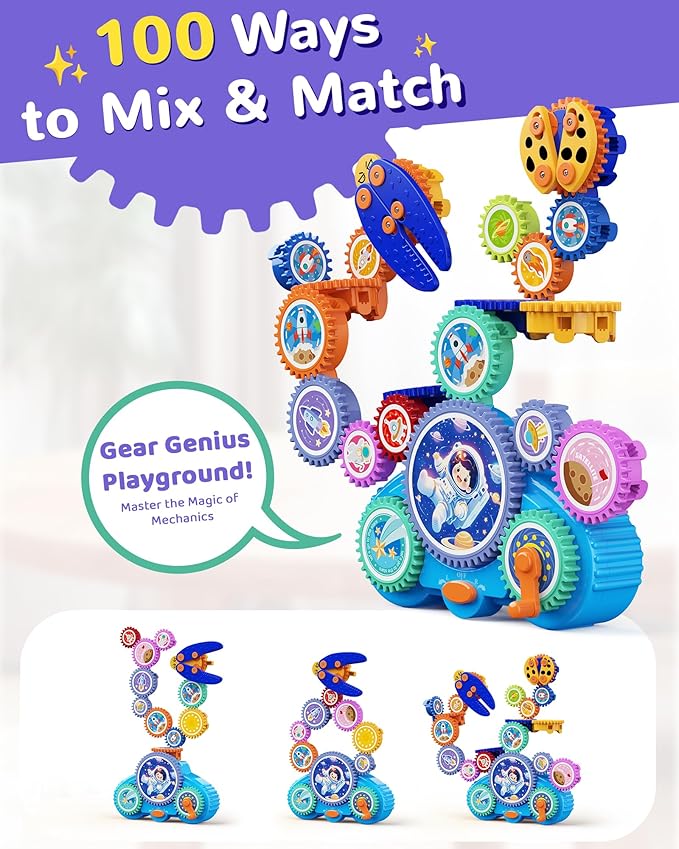 KOKODI Gear Building Toys for Kids, Electric & Manual Construction Set for Kids, Engineering Learning Kit for Ages 3-8 Years Old, Birthday Gifts & Preschool Educational Toys for Boys Girls