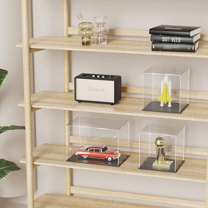 9 Inch Acrylic Case for Display, Clear Display Acrylic Box for Collectibles, Display Case with Matt Black Stand and Lid for Office Home