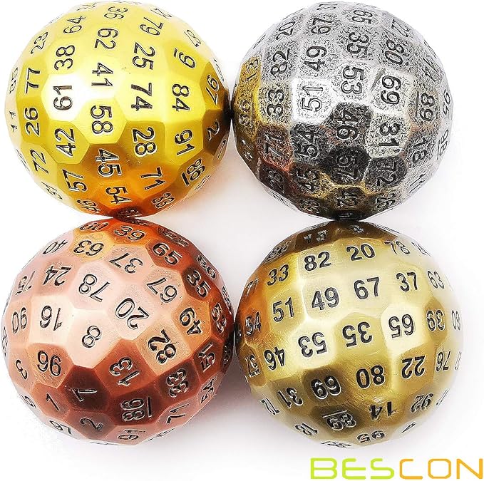 Bescon Solid Metal 100 Sided Dice, Game Dice D100, Giant Polyhedral Metal 100 Sides Dice 50MM in Diameter (1.97in), Ancient Brass