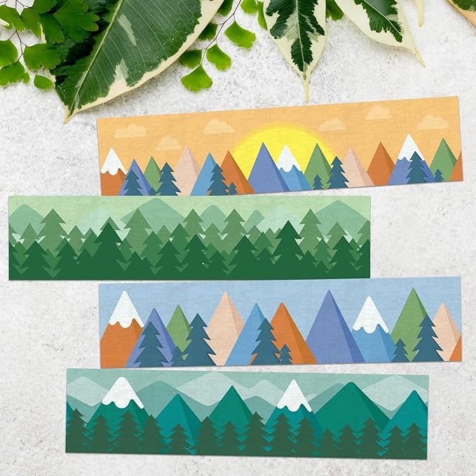 BeYumi Moving Mountains Border Trim - 80Pcs Back to School Moving Mountains Straight Bulletin Board Borders Woods Green Pine Trees Decor Classroom Office Chalkboard White Board Poster Party Decoration