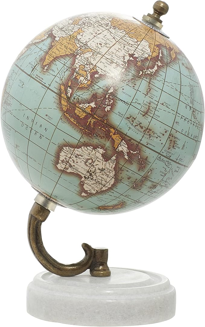 Deco 79 Marble Globe with Marble Base, 5' x 5' x 8', Teal