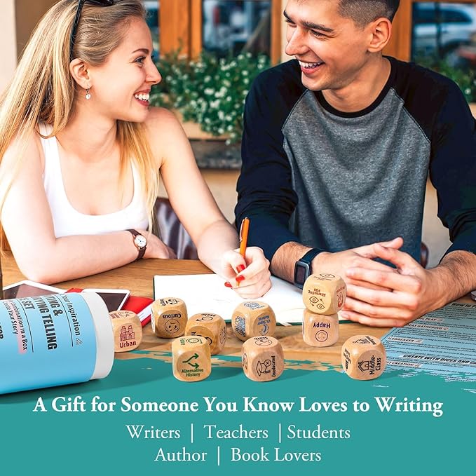 Garybank Inspiration Writing Prompt Dice - W/13 Writing Skill Cards and 200 Character & Event Cards - Storytelling Game for Kids, Writer & Teachers - Creation Set of 9 Story Cubes - Gifts for Writers