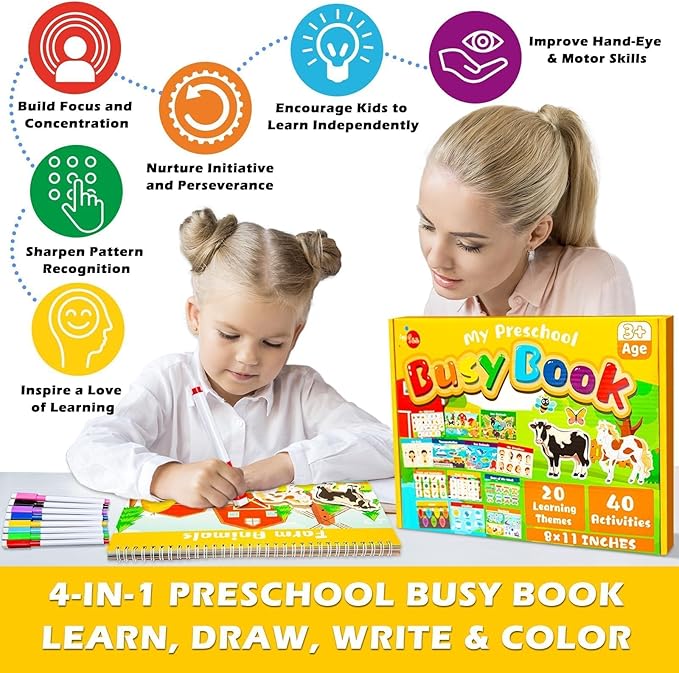 Montessori Busy Book for Toddlers Ages 1-3, My Preschool Learning Activities Book, Montessori Educational Toy for Kids 3 Years Old Homeschool Birthday Christmas Travel Gifts