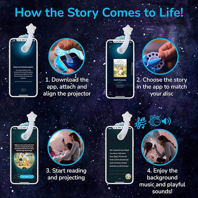 Moonlite Storytime Mini Projector with 10 Princesses Stories, A Magical Way to Read Together, Digital Storybooks, Fun Sound Effects, Learning Gifts for Kids Ages 1 and Up