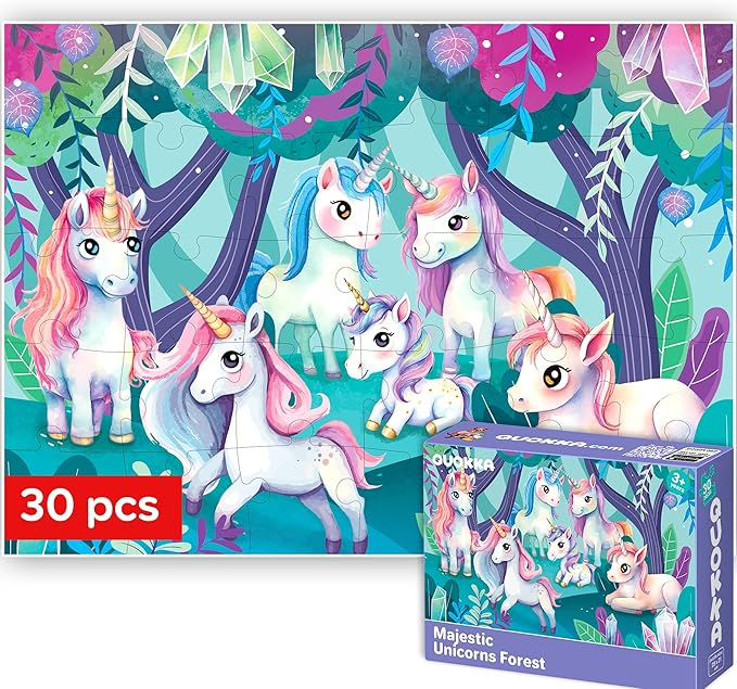 QUOKKA Puzzles for Kids Ages 3-5 - 30 Pieces Puzzles for Toddlers 2-4 - Unicorns Learning Jigsaw Puzzles for Kids 4-6 Years Old - Educational Toys for Boy and Girl