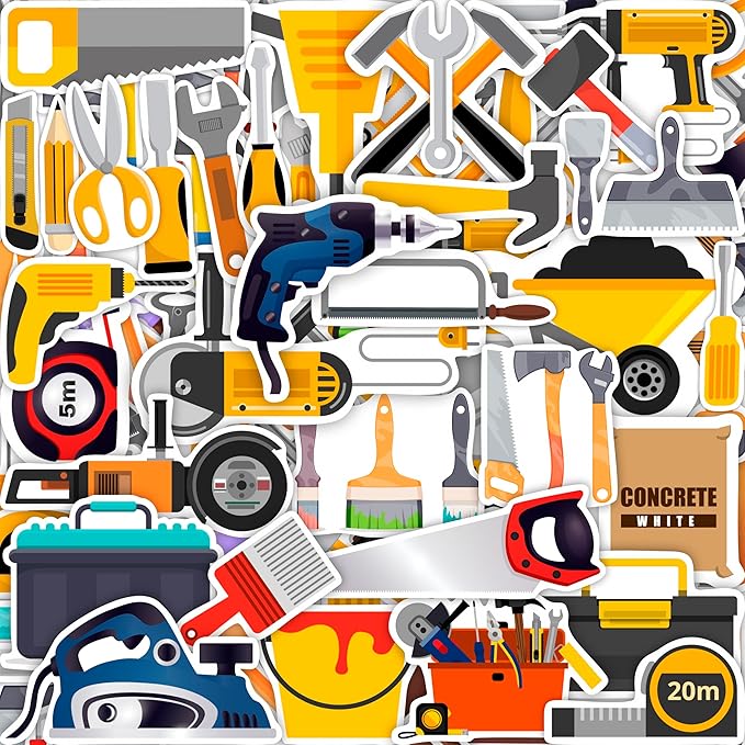 BulbaCraft 100Pcs Tool Stickers, Hammer Stickers, Hammer Decals, Tool Box for Boys and Girls, Gifts for Women & Men