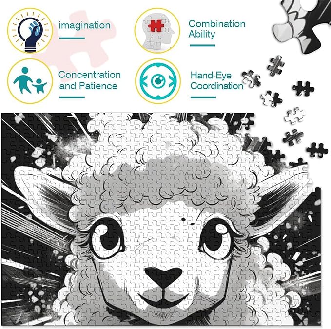 Sheep 500 Pieces 3D Animal for Adults Fun Thickened Wooden Jigsaw Puzzles Education Game Stress Relief Toy Toy Intellectual Game Decoration Challenge Educational 500pcs (52x38cm)