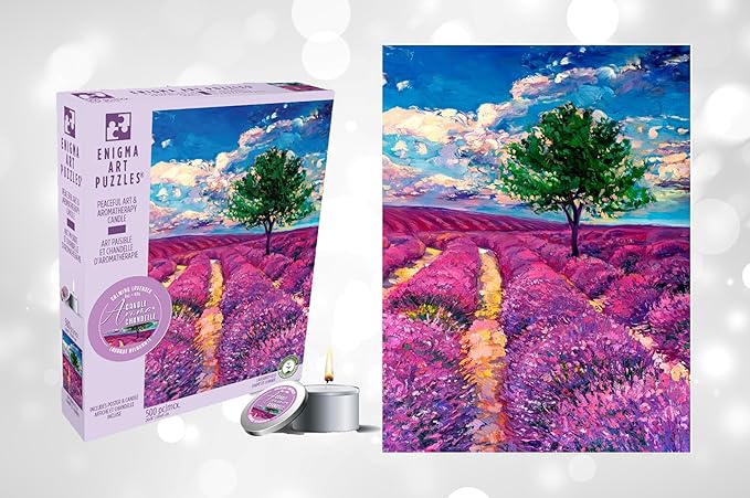 KI Puzzles 500 Piece Puzzle for Adults Aromatherapy Lavender Jigsaw with Scented Candle from Playview Brands