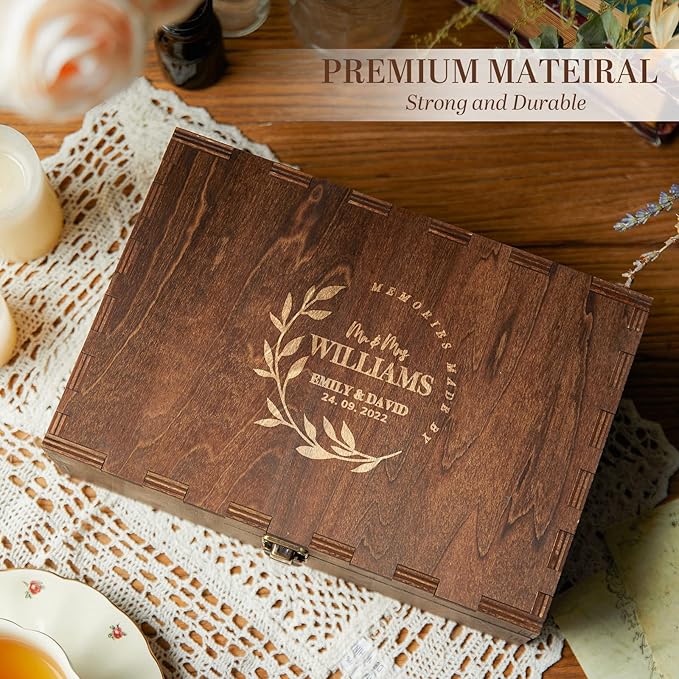 AW BRIDAL Personalized Wedding Keepsake Box with Lid, Wood Memory Storage box, Bridal Shower Gifts Anniversary Engagement Wedding Gifts for Couples Newlyweds//DK2201CPP62//