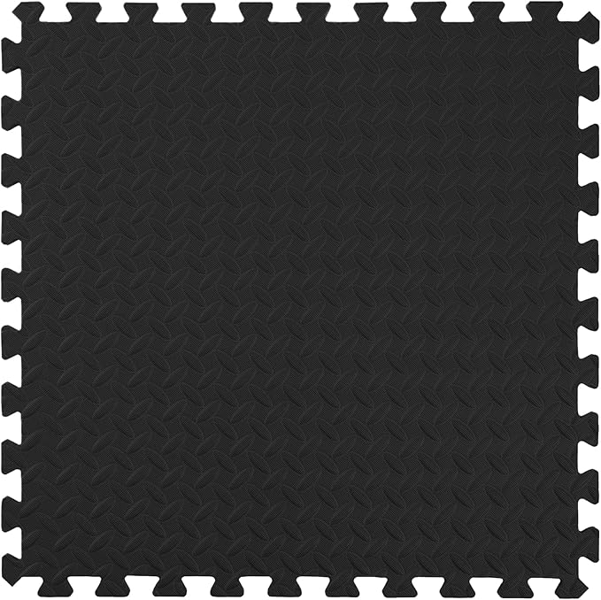 IncStores 1/2 Inch Thick Diamond Soft Foam Flooring Tiles | High-Density Interlocking Foam Tiles for Rugged Style in Your Home Gym, Playroom, and More | Black, 6 Tiles