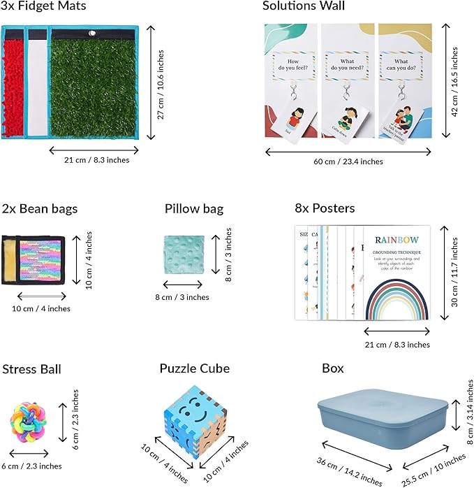 ODOXIA Calm Down Corner | Classroom and Special Education Must Haves | Calming Corner Items for Kids | Calming Corner Kit with Sensory Mats, Posters, Solutions Wall, Sensory Toys